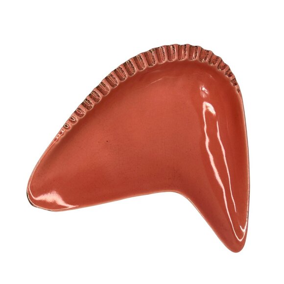 Vintage Mid-Century Modern Ceramic Atomic Boomerang Ashtray Dish Coral with Gold - Picture 1 of 11